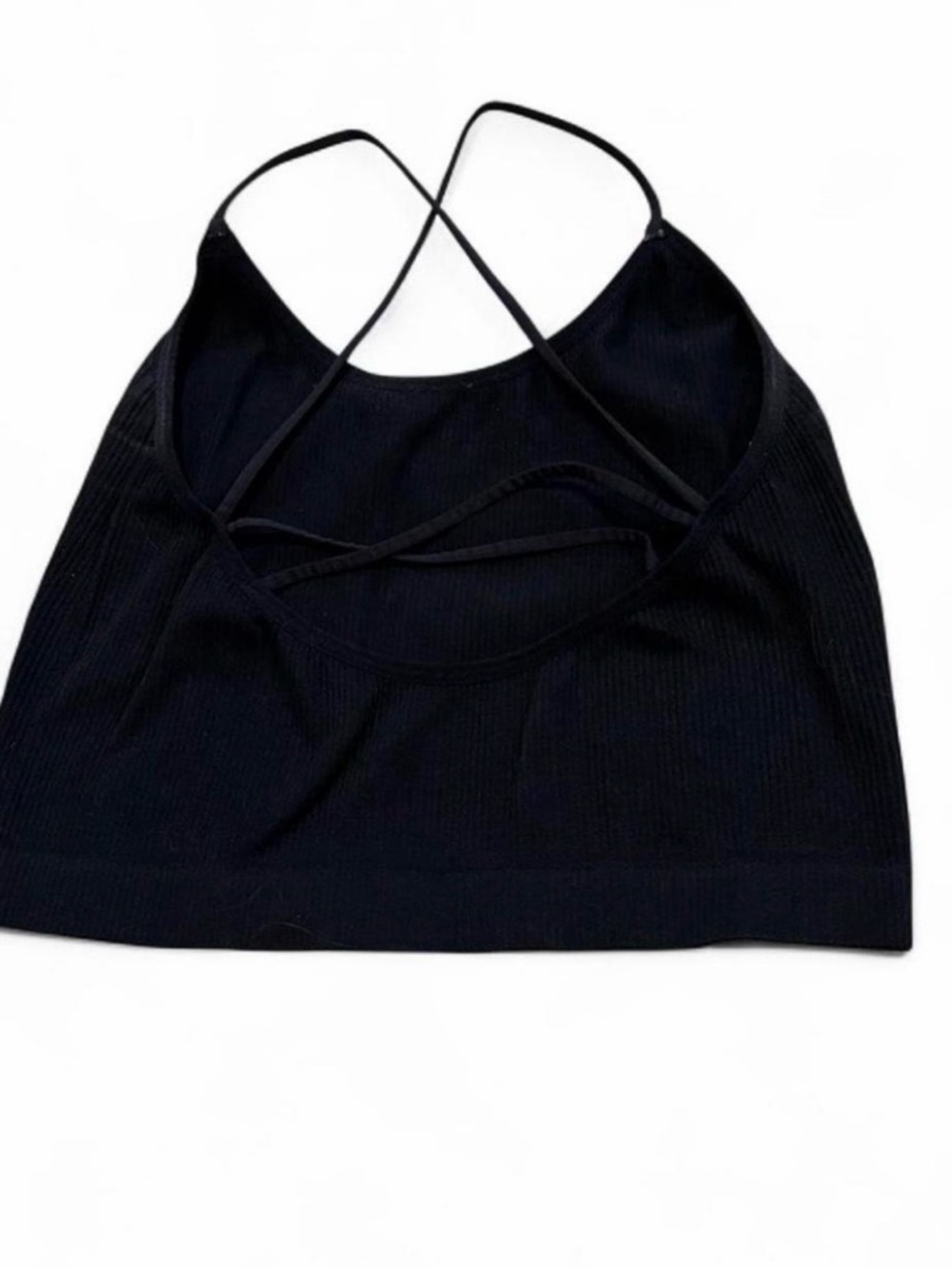 Colsie Black Ribbed Cross-Back Crop Tank - Picture 2 of 3